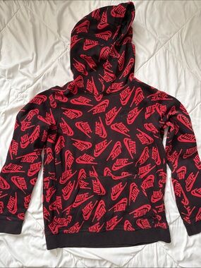 Nike Black Hoodie with Red Allover Logo Print